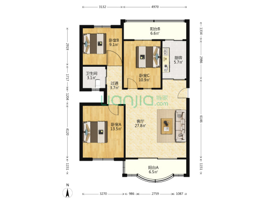 海南省人民检察院东院住宅区 3室1厅1卫 110平方