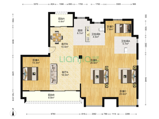 山语江院一期 4室2厅2卫 142平方