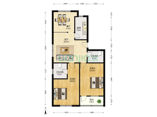 钟振路9号 2室2厅2卫 110平方