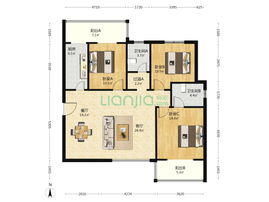 新欣城 3室2厅2卫 134平方