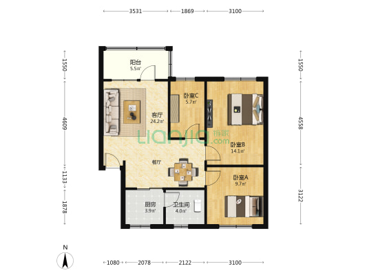广东省龙眼洞林场宿舍 3室1厅1卫 79平方
