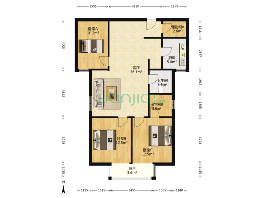 毛坯随意装修，中间楼层，房本满二。-户型图