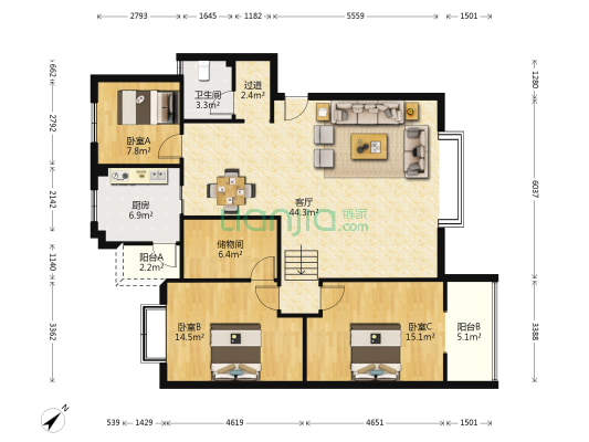 牡丹庭园 3室1厅1卫 132平方