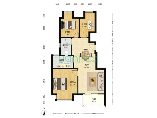 阳光锦上 3室1厅1卫 79平方