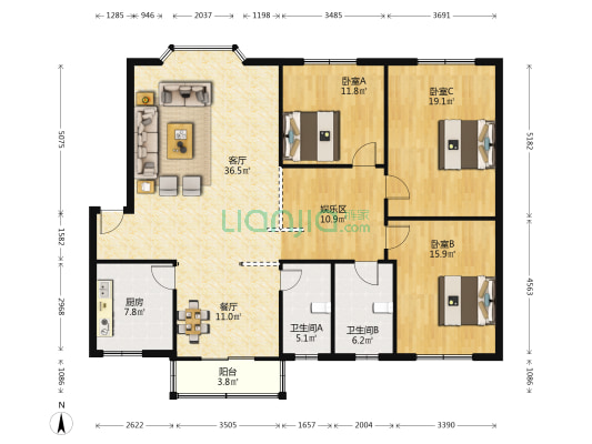 紫金苑B区 3室2厅2卫 154平方