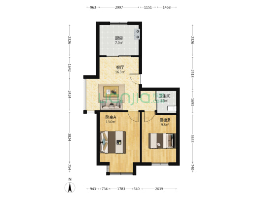 玲珑居 2室1厅1卫 67平方