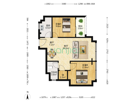 悦荣府 2室2厅1卫 89平方