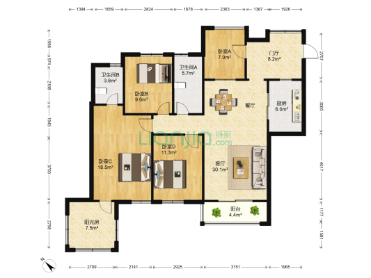 中冶南方韵湖首府北区 4室1厅2卫 114平方