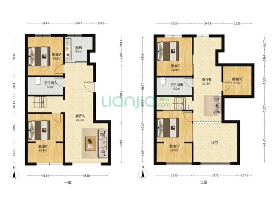 双子雅苑 4室2厅2卫 93平方