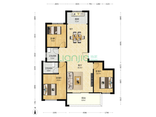 永威梅隆琚 3室1厅2卫 126平方
