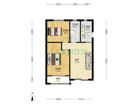 复旦第九宿舍 2室1厅1卫 64平方