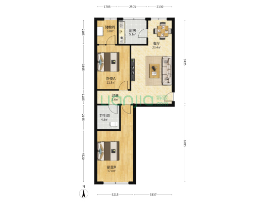 东方名邸 2室1厅1卫 96平方