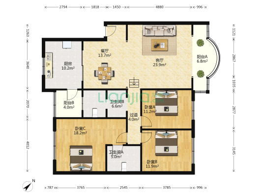 广成苑 3室2厅2卫 134平方