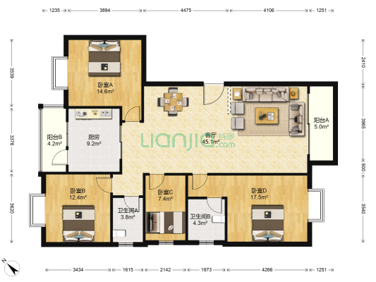 铜都花园 4室1厅2卫 157平方