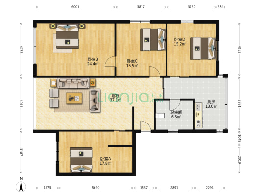 兴隆街12号 4室1厅1卫 158平方