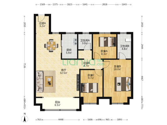 君逸府 3室1厅2卫 125平方
