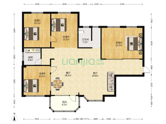 鲁伟商务港 4室2厅1卫 172平方