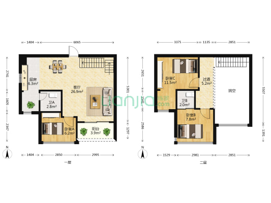 同人·学府大道 3室1厅2卫 60平方