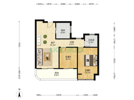 保利和光屿湖 2室1厅1卫 85平方