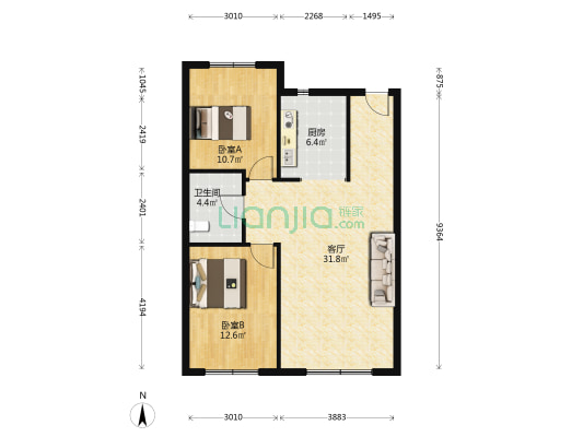 汇宏时代广场 2室1厅1卫 92平方