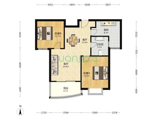 九九园 2室2厅1卫 93平方