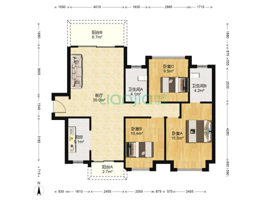 尚东新天地 3室1厅2卫 119平方