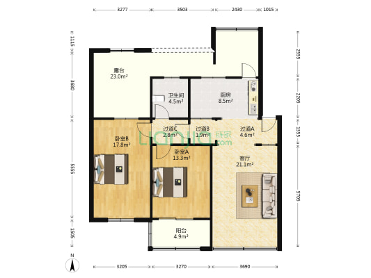 小寺弄 2室1厅1卫 85平方