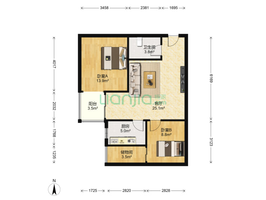 天赐苑 2室1厅1卫 86平方