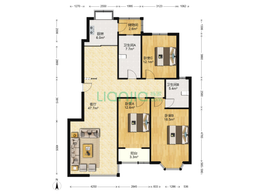 水云间 3室1厅2卫 143平方