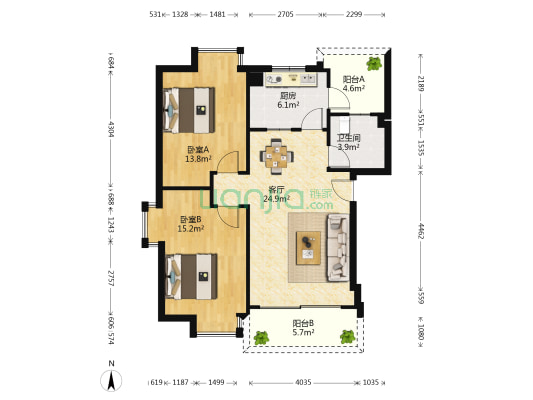 皇家翠苑 2室1厅1卫 85平方