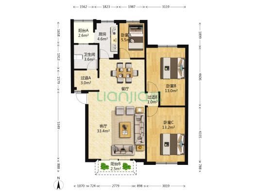 和风园 3室1厅1卫 103平方