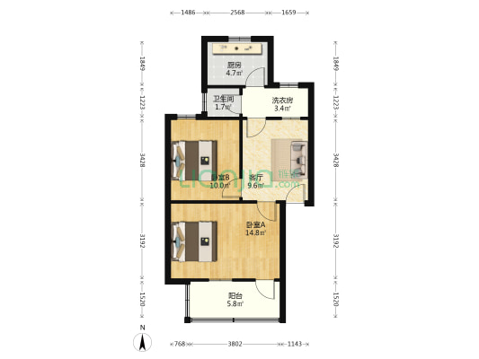 税务局家属房 2室1厅1卫 51平方
