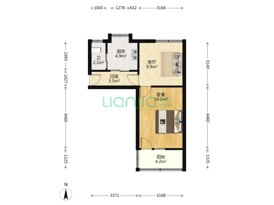 新码头36号 1室1厅1卫 45平方