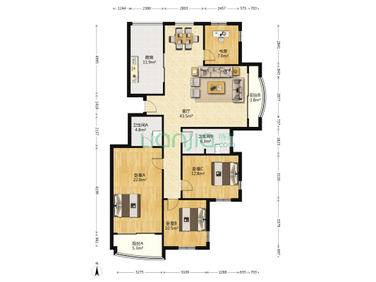 雍景湾 4室1厅2卫 158平方