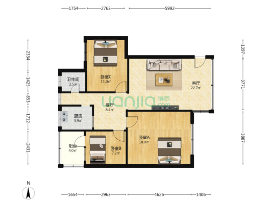 国土宿舍 3室2厅1卫 80平方