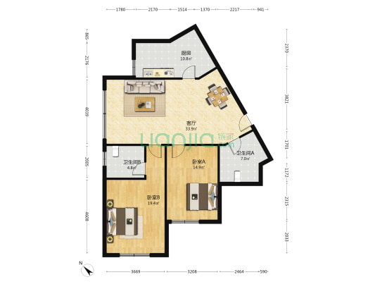 华宇大厦 2室1厅2卫 130平方