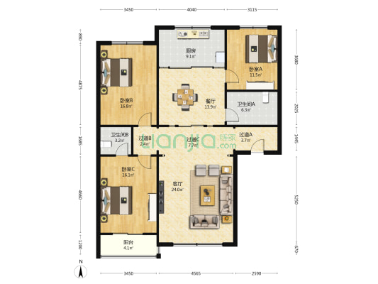 旭景花园(固安) 3室2厅2卫 153平方