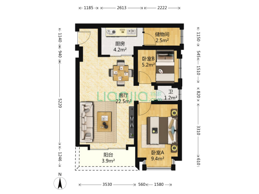 力丰华庭 2室1厅1卫 63平方