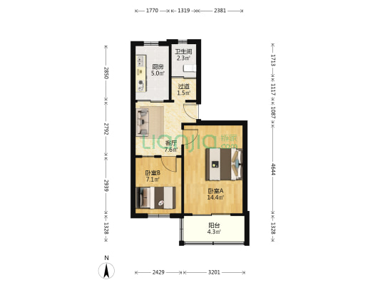 中山社区呼童小区 2室1厅1卫 53平方
