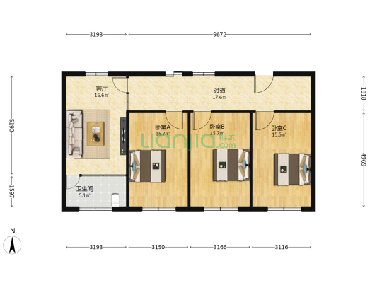 燕赵北大街 3室1厅1卫 99平方