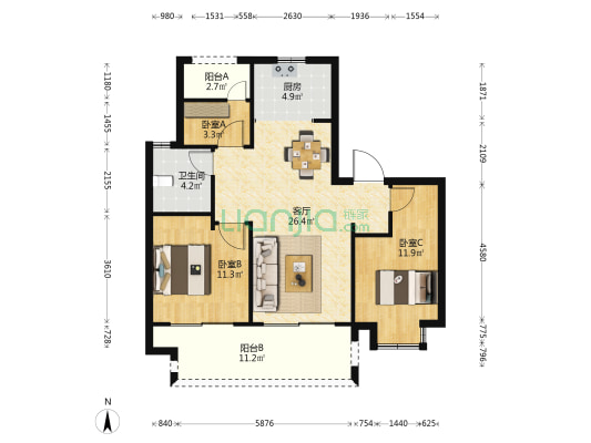 紫云府 3室1厅1卫 99平方