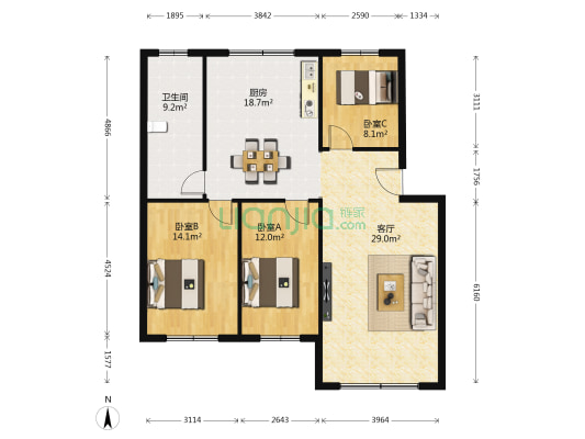白云南路432号 3室1厅1卫 113平方