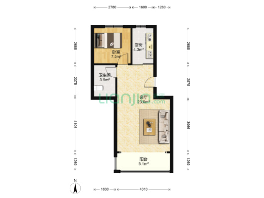 联谊馨家园 1室1厅1卫 59平方