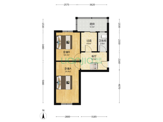 轴承厂宿舍 2室1厅1卫 53平方