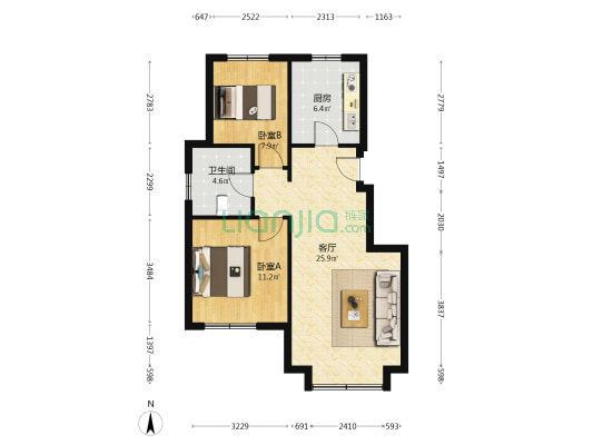 保利时代C8区 2室1厅1卫 83平方