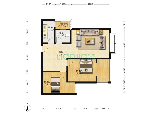 荟城A区 2室1厅1卫 83平方