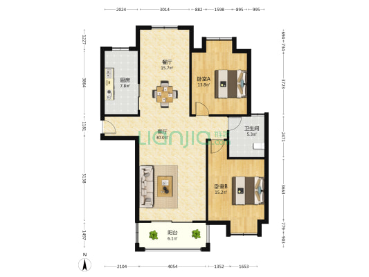 瀚盛新城 2室2厅1卫 117平方