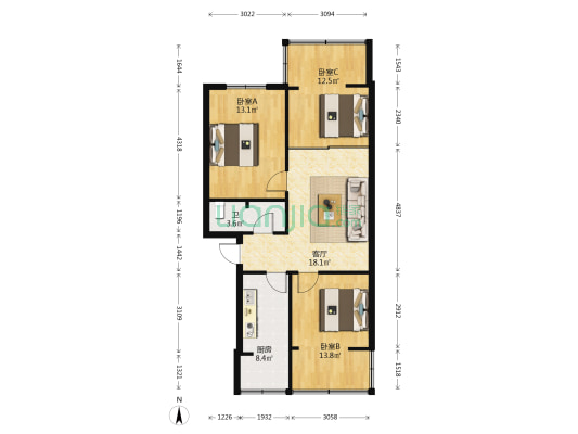 龙舟路小区1号 3室1厅1卫 71平方