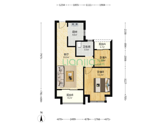 开创家园 2室1厅1卫 72平方