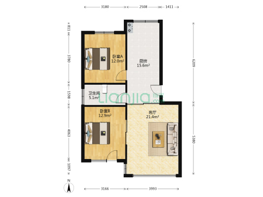 锦城园C区 2室1厅1卫 89平方